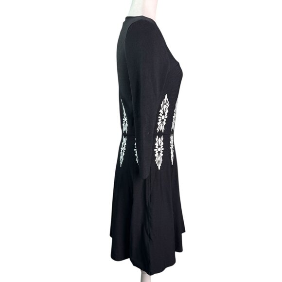 Eliza J Fit and Flare Black & White Sweater Dress Geometric Print on Waist Size - Picture 6 of 8